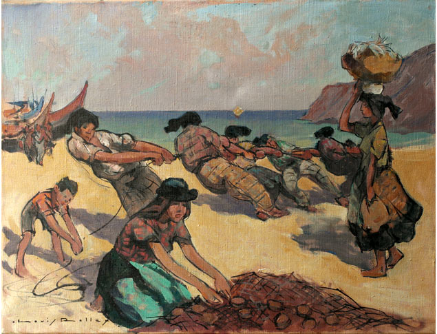<p>Nazaré, pêcheurs sur la plage. <strong><span style=